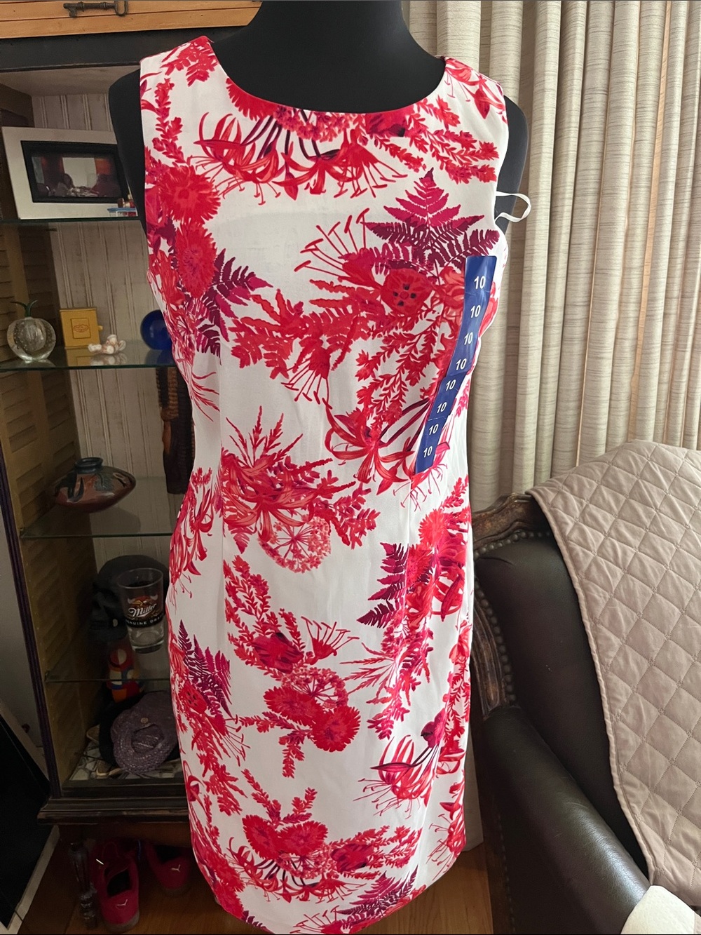 Mario Serrani White Dress with Red Floral Motif